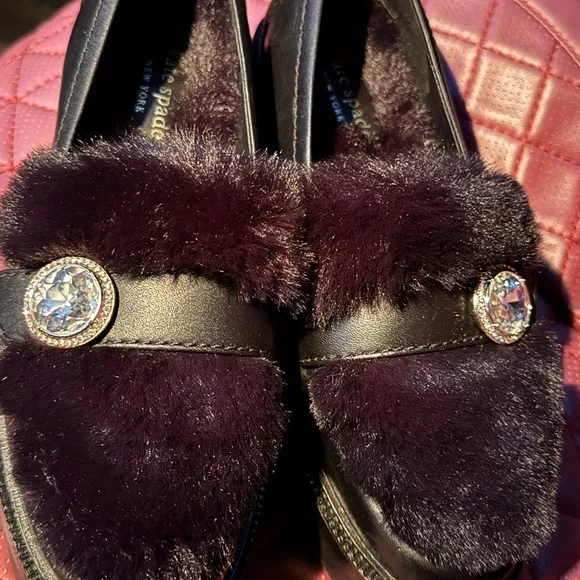 Kate Spade Posh Black Fur Loafers - Picture 2 of 7